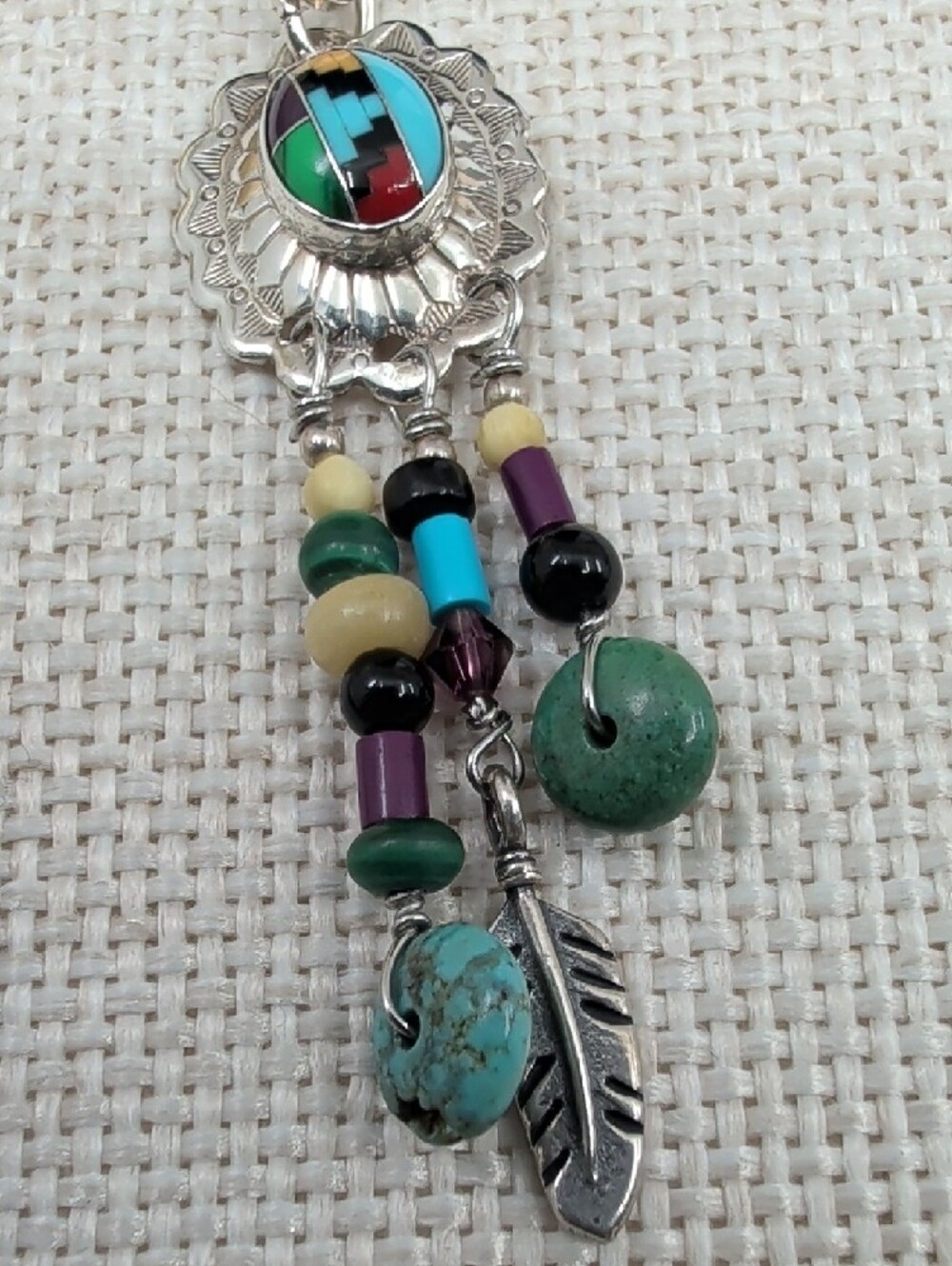 Vintage Masha 925 Sterling Inlay Concho Dreamcatcher Earrings - Picture 5 of 17